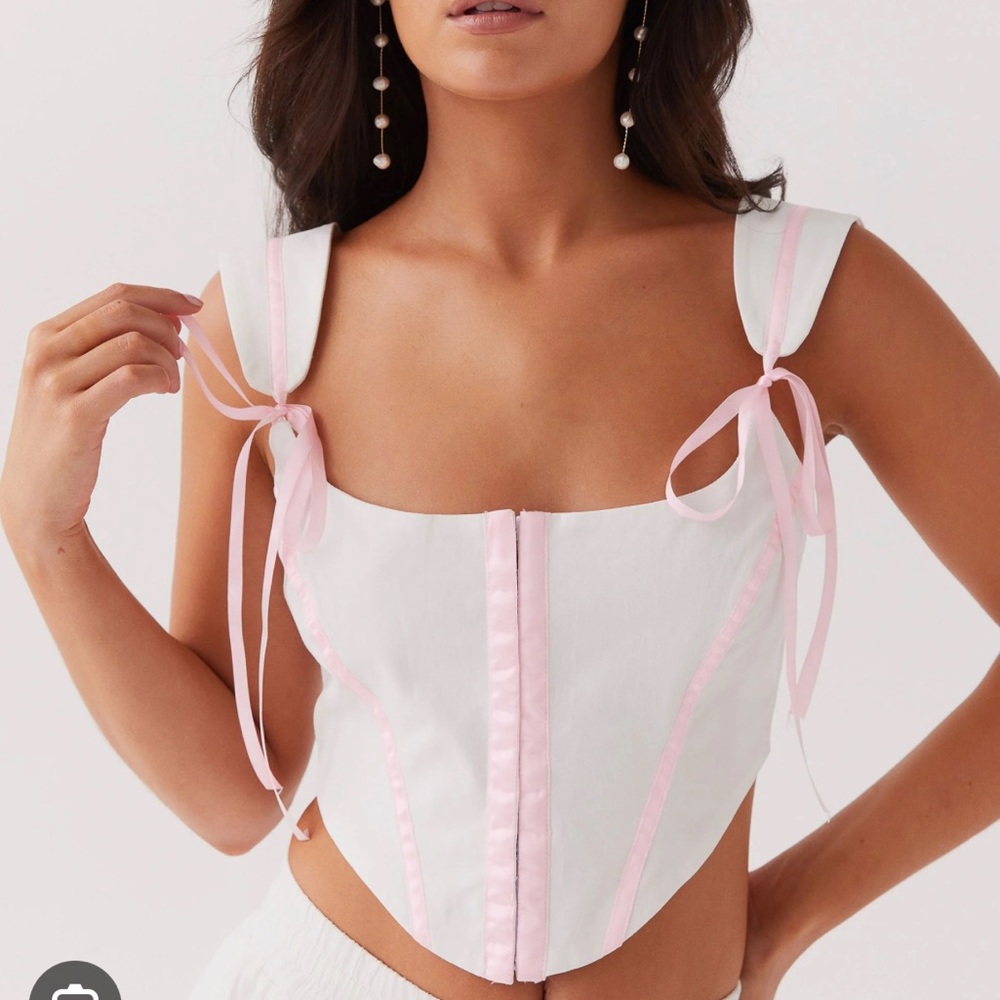 Peppermayo Love Letters Bow Bustier Top Pink Ribbon NWT 2